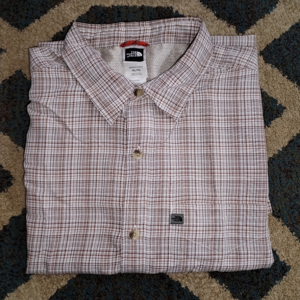 THE NORTH FACE Shirt Mens XLarge Beige Tartan Plaid Casual Button Down Outdoor